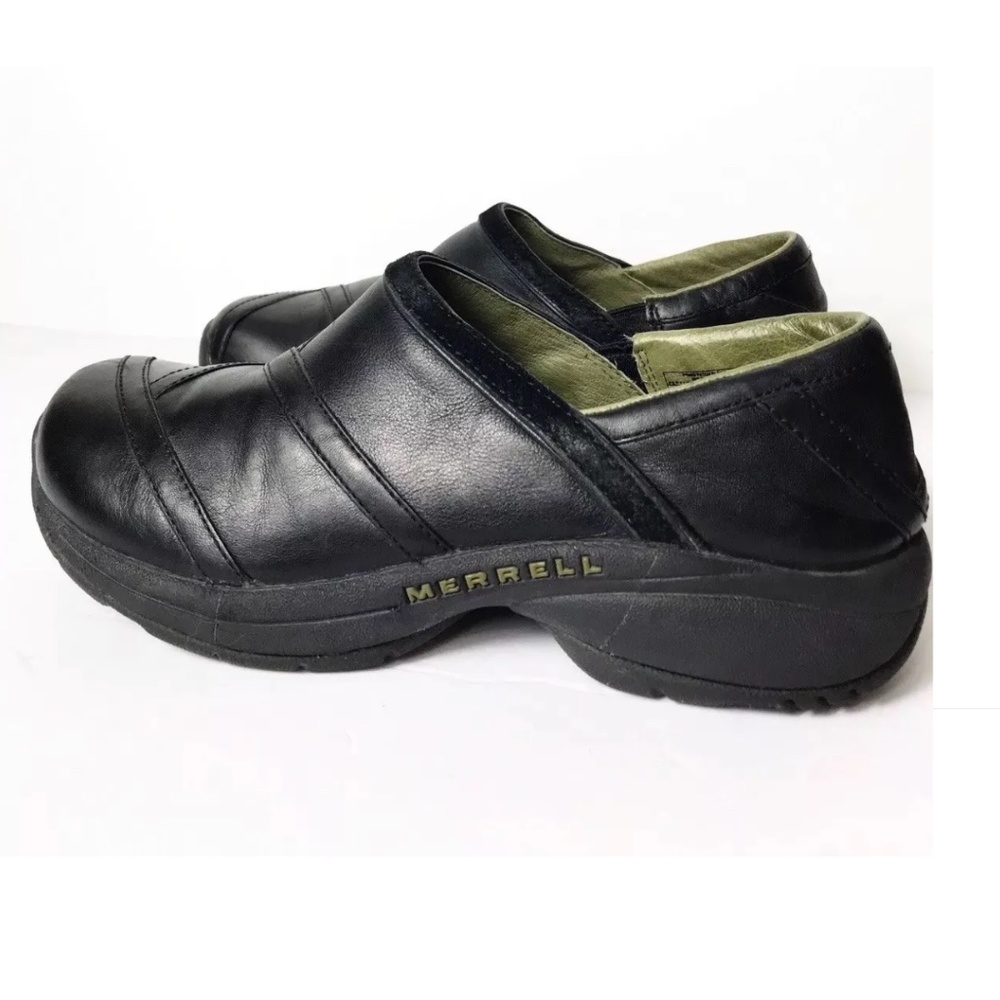 Merrell 6 Black Leather Primo Patch Loafers Slip On Shoes Walking $120